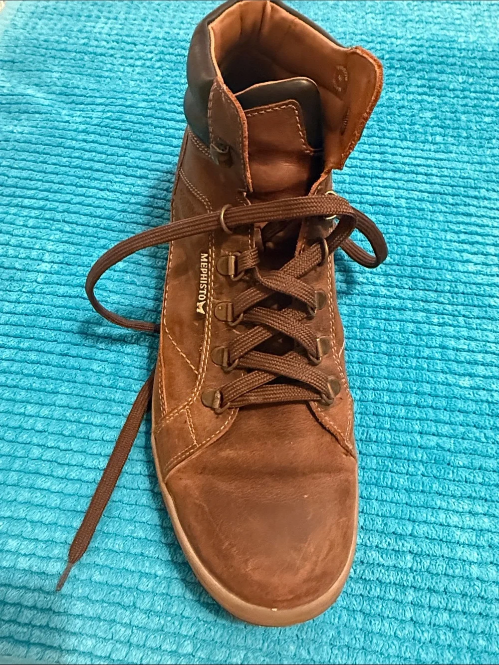 Men's Mephisto Size 9 Brown Leather Lace up Boots Hydro Protect Slacker Leather
